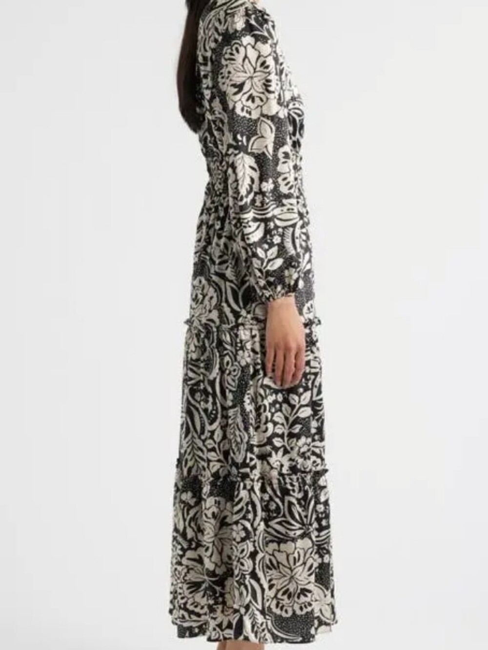 NWT Julia Jordan Black & White Floral Tiered Maxi Dress - Size 8 - Picture 3 of 10